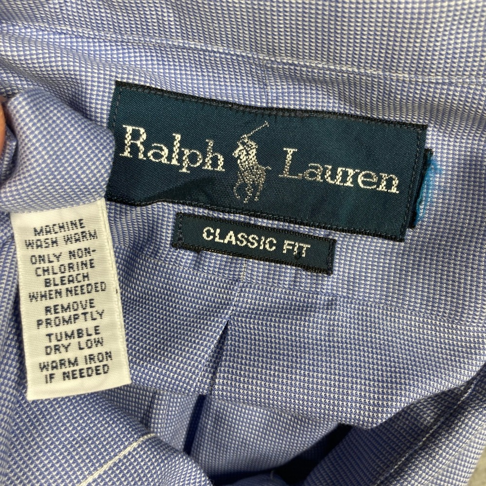 Ralph Lauren Button Down Shirt Men XL Blue Classic Fit Micro Check Long Slv FLAW - Picture 7 of 9
